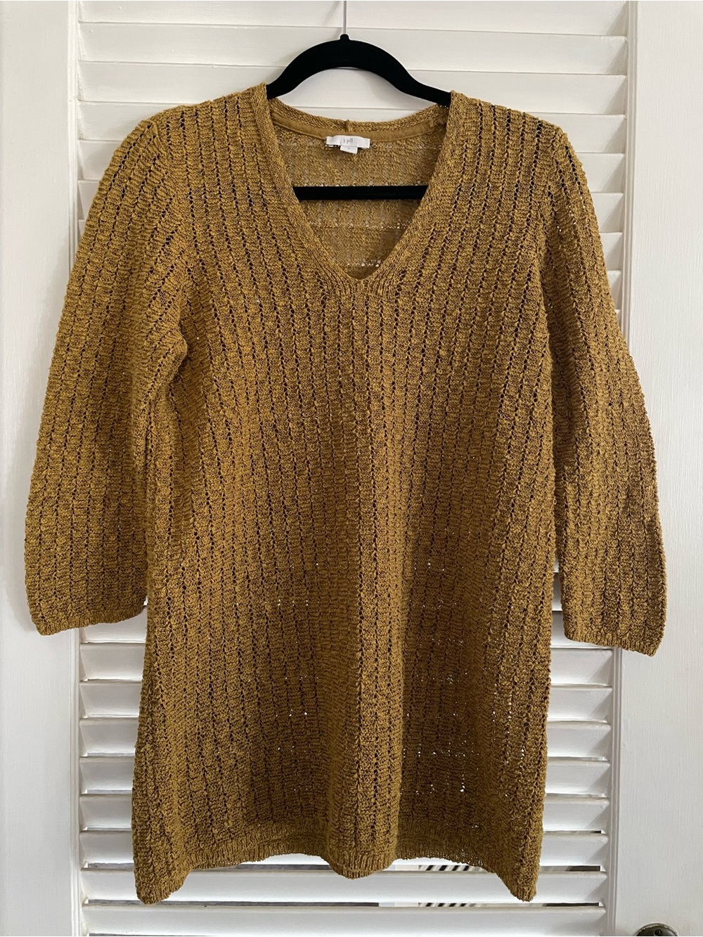J. Jill Mustard V-Neck Textured Knit Sweater